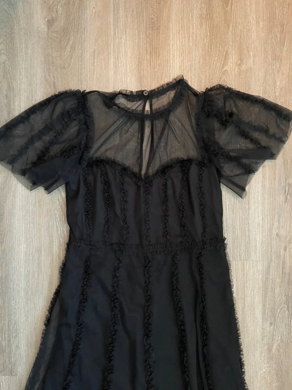Boden Black Sheer Ruffle-Trim Maxi Dress - Picture 3 of 7
